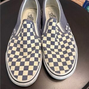 Vans Men's Navy and Cream Checkerboard Slip-On Sneakers